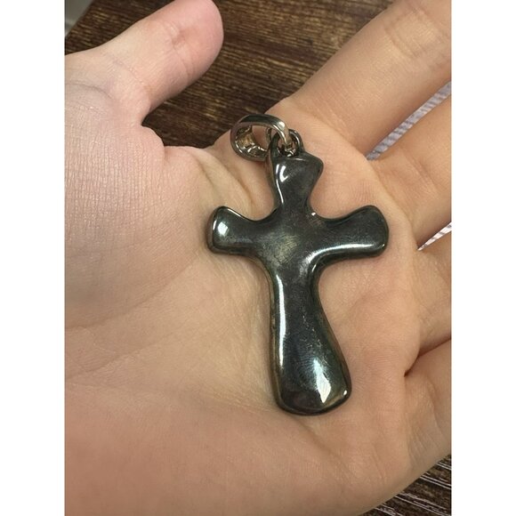 RLM Studio Sterling Silver Puffy Heart Freeform Religious Cross Pendant! 69 - Picture 2 of 6